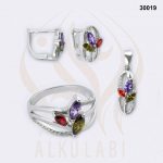 طقم مجوهرات فضة تركي مطلي بالروديوم