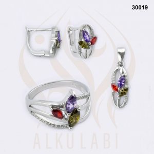 طقم مجوهرات فضة تركي مطلي بالروديوم