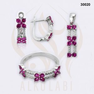 طقم مجوهرات فضة تركي مطلي بالروديوم