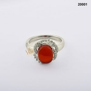 خاتم فضة نسائي تركي مع حجر العقيق اليماني الاحمر العسلي