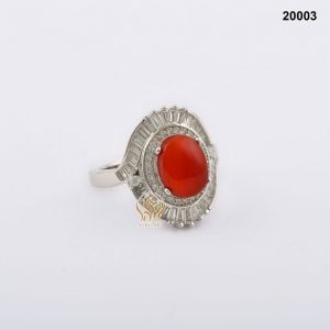 خاتم فضة نسائي تركي مع حجر العقيق اليماني الاحمر الرماني