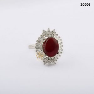 خاتم فضة نسائي تركي مع حجر العقيق اليماني الاحمر الكرزي