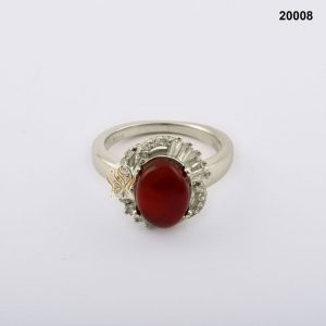 خاتم فضة نسائي تركي مع حجر العقيق اليماني الاحمر الكرزي