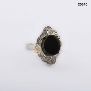 خاتم فضة نسائي تركي مع حجر العقيق اليماني الاسود